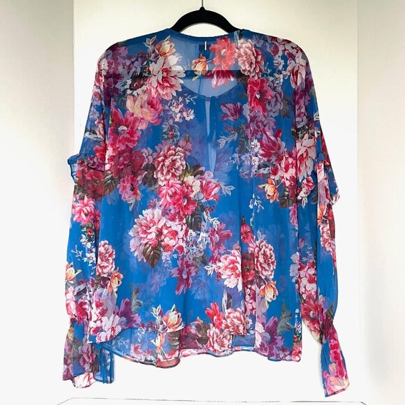 MISA Capriana Blouse Womens XL Blue Floral V-Neck Long Sleeve Top - Picture 4 of 7